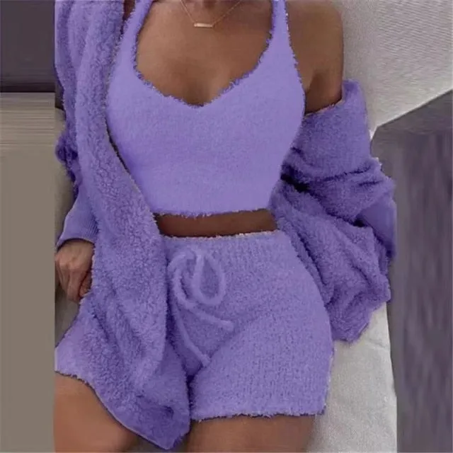 3 Piece Fluffy Outfits Sexy Pyjamas