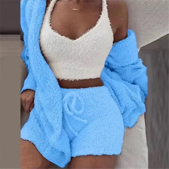 3 Piece Fluffy Outfits Sexy Pyjamas