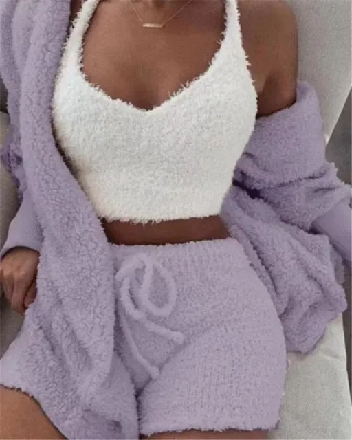 3 Piece Fluffy Outfits Sexy Pyjamas