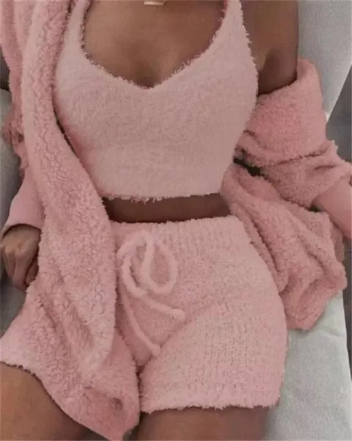 3 Piece Fluffy Outfits Sexy Pyjamas