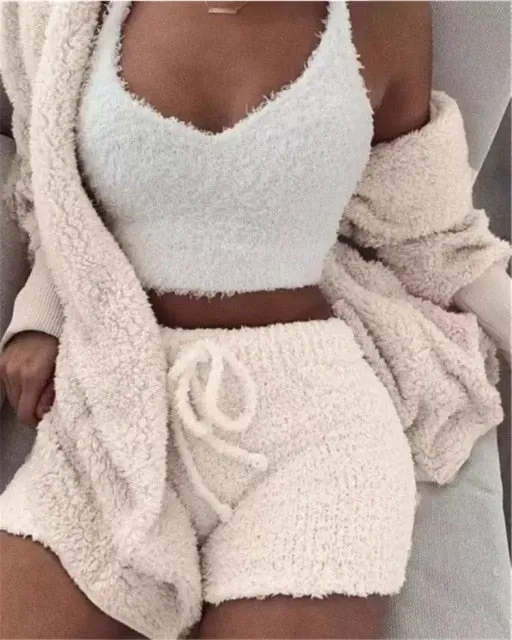3 Piece Fluffy Outfits Sexy Pyjamas