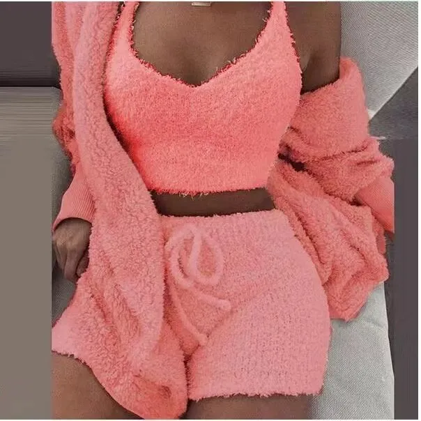 3 Piece Fluffy Outfits Sexy Pyjamas