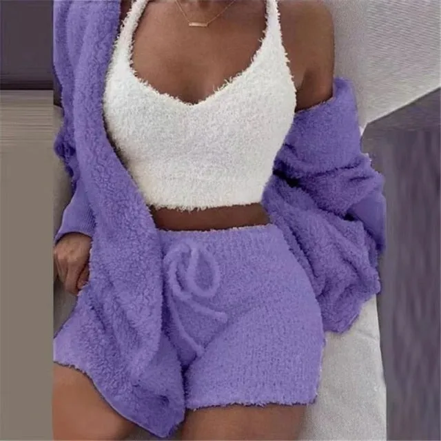 3 Piece Fluffy Outfits Sexy Pyjamas