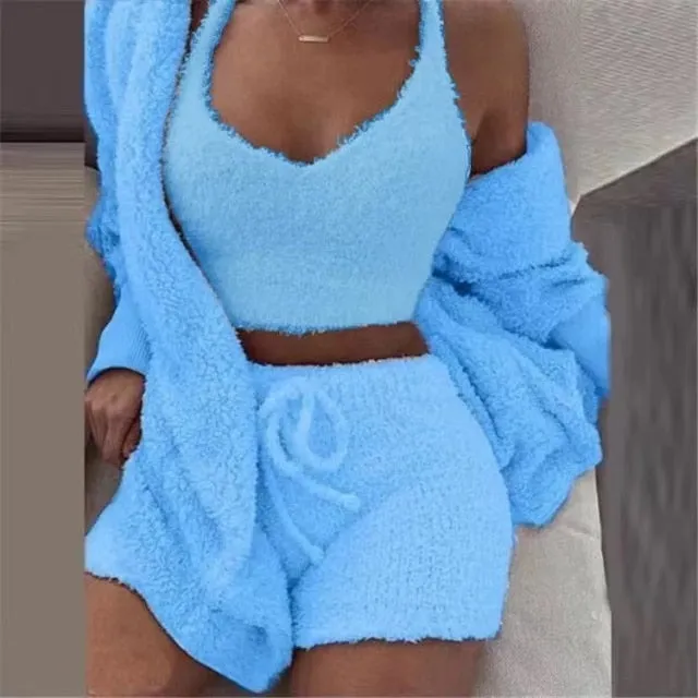 3 Piece Fluffy Outfits Sexy Pyjamas