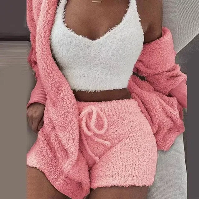 3 Piece Fluffy Outfits Sexy Pyjamas