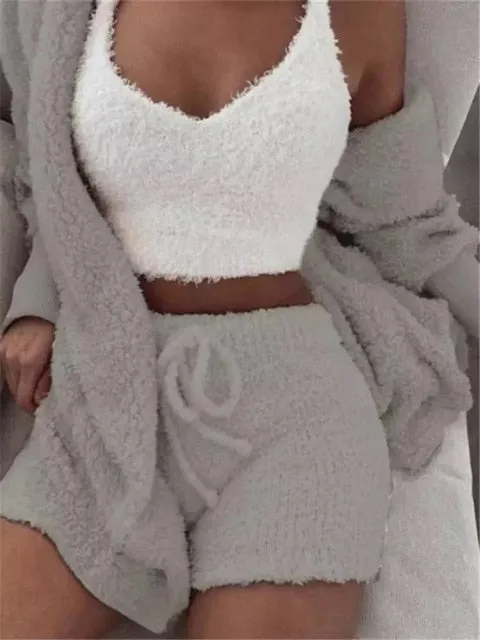 3 Piece Fluffy Outfits Sexy Pyjamas