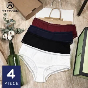 ATTRACO Women's Underwear Panties Cotton Soft Cozy Ladies Briefs Boyshorts Solid Packs of 4 Breathable Mid Waist High Quality