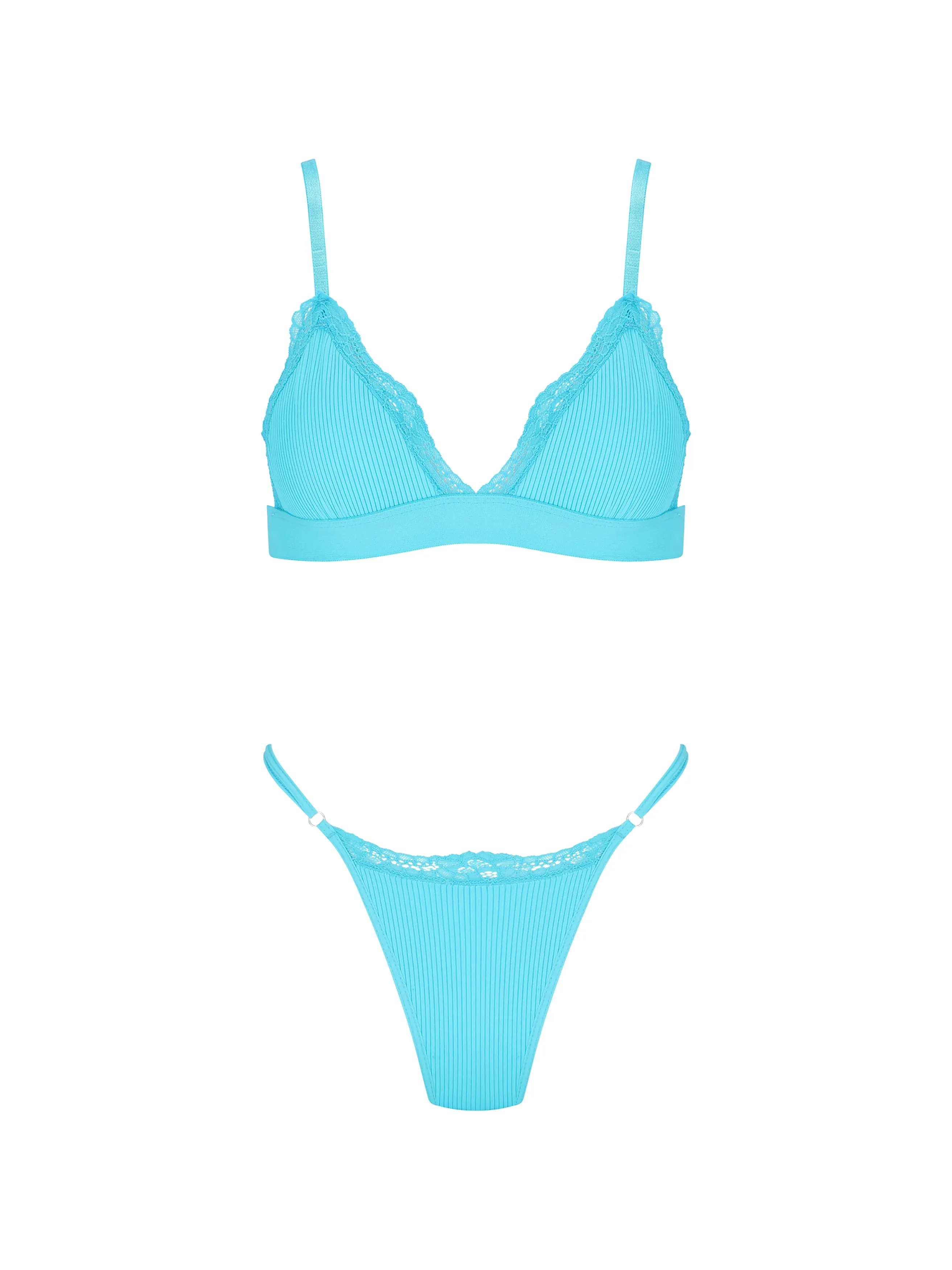 Basic Ribbed Laced Set- Teal