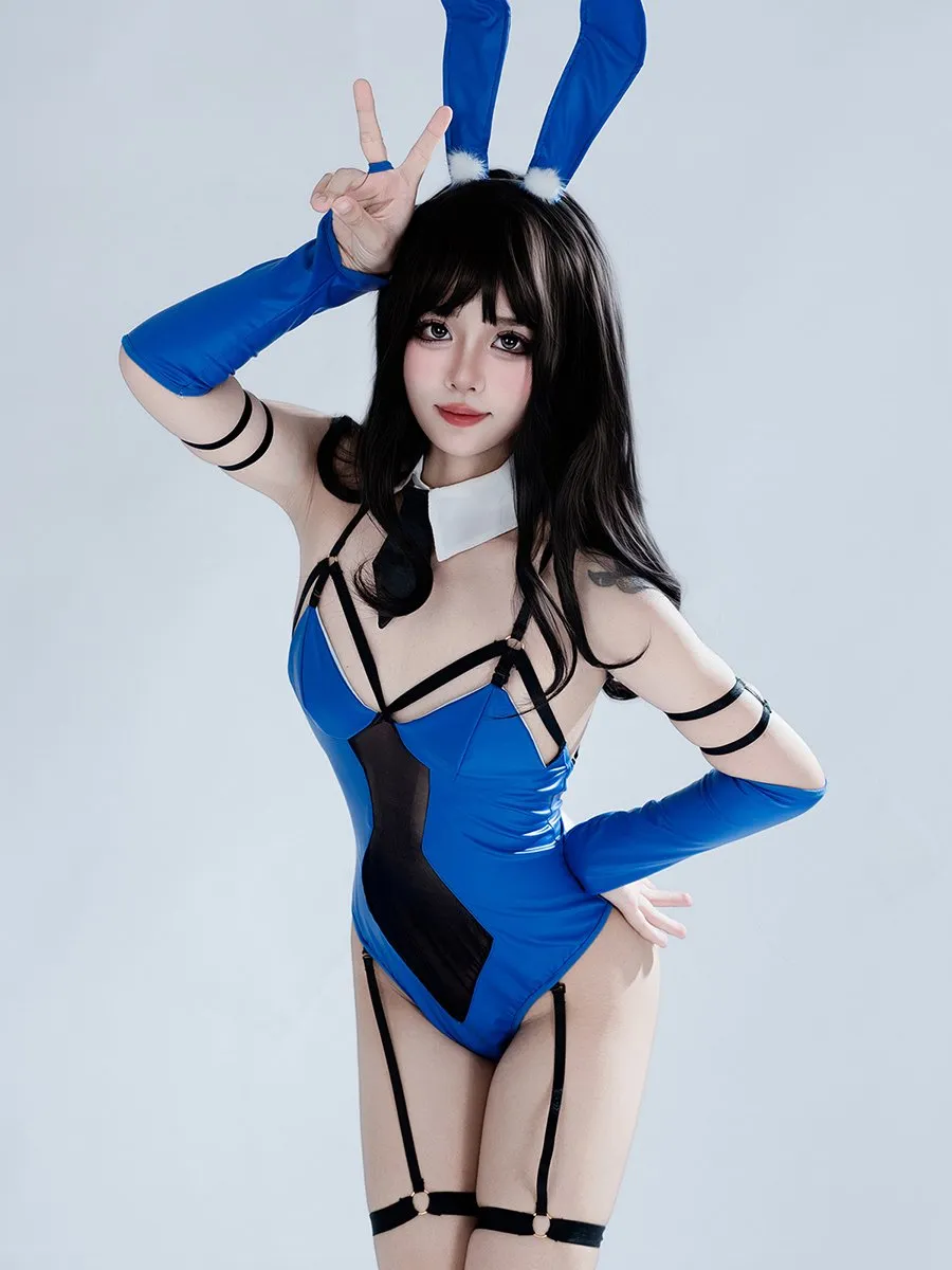 Blue Bunny Latex Bodysuit Lingerie