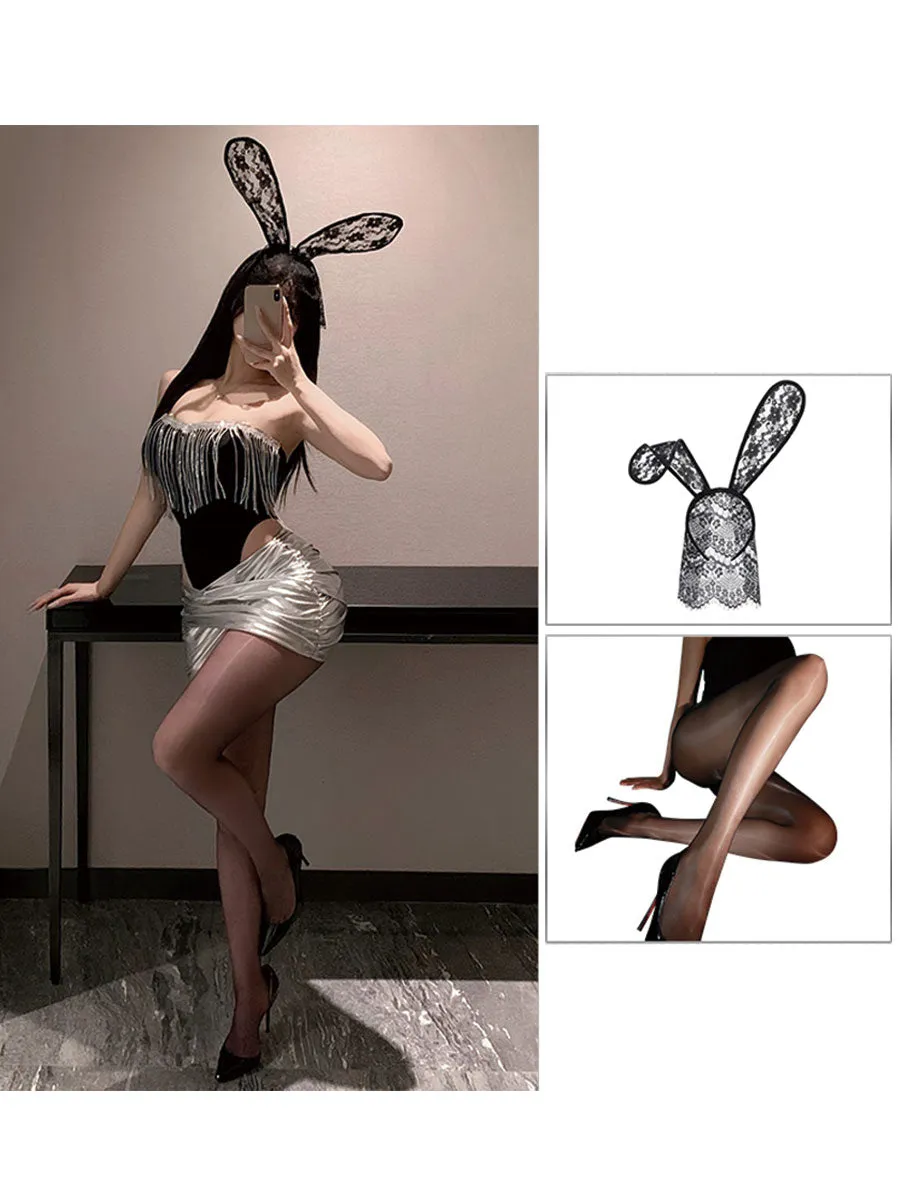 Bunny Rabbit Metallic Skirt Set