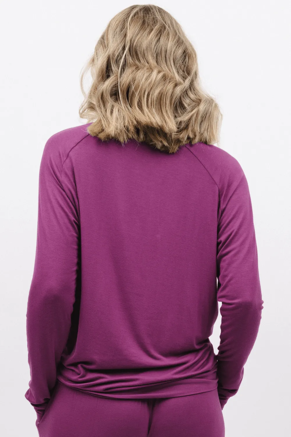 Carina Long Sleeve Slouch Jersey Top Magenta. Size UK 8