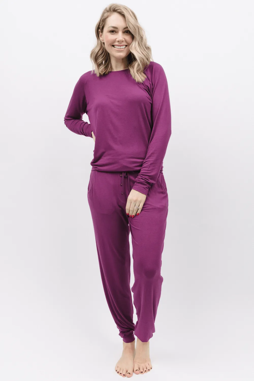 Carina Long Sleeve Slouch Jersey Top Magenta. Size UK 8