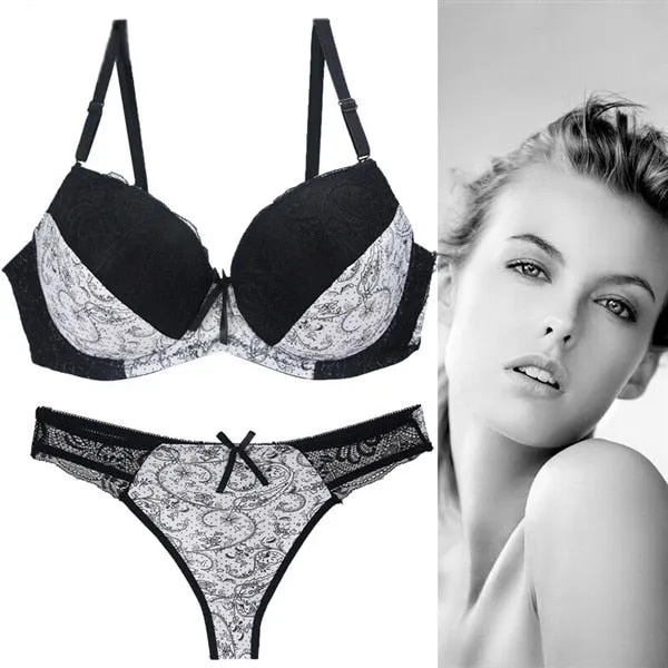 CXZD 2pcs/sets Push Up Bra Sets Women Seamless Embroidery Bralette underwire Breathable Underwear Lingerie Set