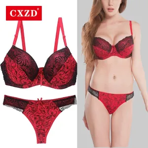 CXZD 2pcs/sets Push Up Bra Sets Women Seamless Embroidery Bralette underwire Breathable Underwear Lingerie Set
