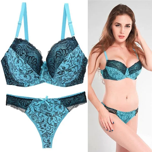 CXZD 2pcs/sets Push Up Bra Sets Women Seamless Embroidery Bralette underwire Breathable Underwear Lingerie Set
