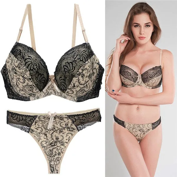 CXZD 2pcs/sets Push Up Bra Sets Women Seamless Embroidery Bralette underwire Breathable Underwear Lingerie Set
