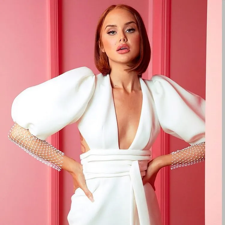 Deep v-necked Evening Gown With Cut-out