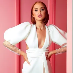 Deep v-necked Evening Gown With Cut-out