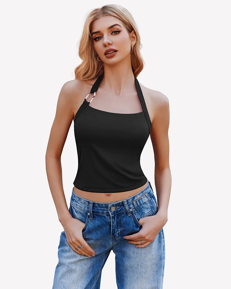 Double Lined Backless Ribbed Crop Top