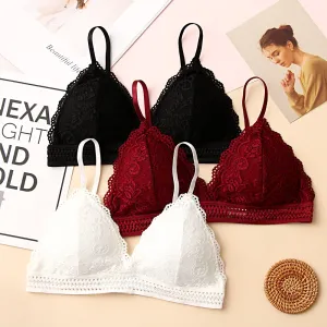EIE New Fashion Thin French Style Bralette Lace Wireless Triangle Cup Women Lingerie Soft Bra Seamless Underwear Deep V Girls