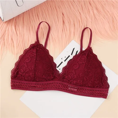 EIE New Fashion Thin French Style Bralette Lace Wireless Triangle Cup Women Lingerie Soft Bra Seamless Underwear Deep V Girls