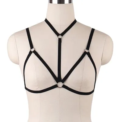JLX.HARNESS Sexy Ladies Women Body Harness Bra Fetish Chest Bondage Lingerie Erotic Cage Bra Gothic Garter Belt Suspenders