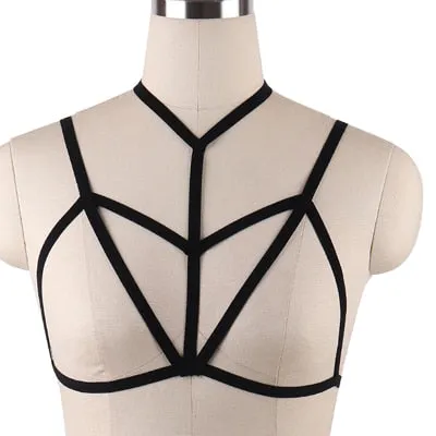 JLX.HARNESS Sexy Ladies Women Body Harness Bra Fetish Chest Bondage Lingerie Erotic Cage Bra Gothic Garter Belt Suspenders