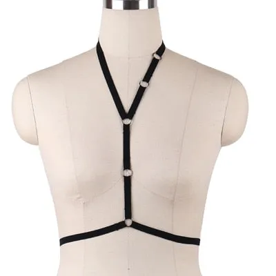 JLX.HARNESS Sexy Ladies Women Body Harness Bra Fetish Chest Bondage Lingerie Erotic Cage Bra Gothic Garter Belt Suspenders