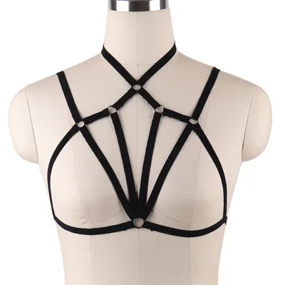 JLX.HARNESS Sexy Ladies Women Body Harness Bra Fetish Chest Bondage Lingerie Erotic Cage Bra Gothic Garter Belt Suspenders