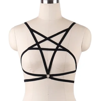 JLX.HARNESS Sexy Ladies Women Body Harness Bra Fetish Chest Bondage Lingerie Erotic Cage Bra Gothic Garter Belt Suspenders
