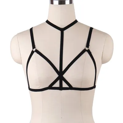 JLX.HARNESS Sexy Ladies Women Body Harness Bra Fetish Chest Bondage Lingerie Erotic Cage Bra Gothic Garter Belt Suspenders