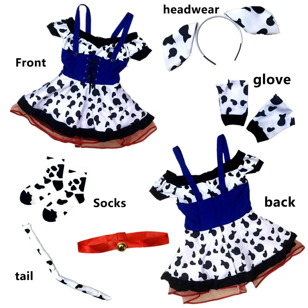 Kawaii Cow Lolita Costume Cute Cold Shoulder Cow Print Lace Up Corset Waist Dress