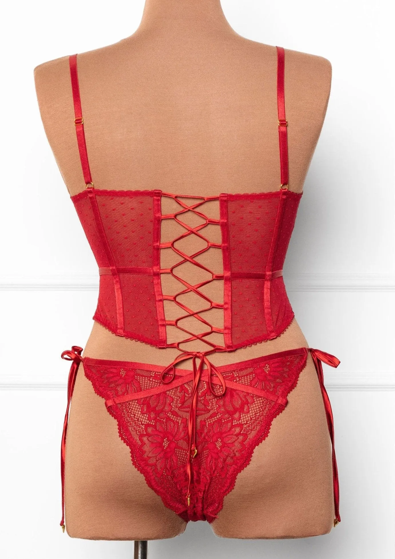 Lace-Up Underwire Corset - Red