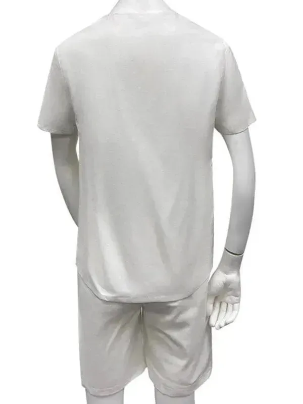 Men Relaxed Cotton V-Neck Shorts Set