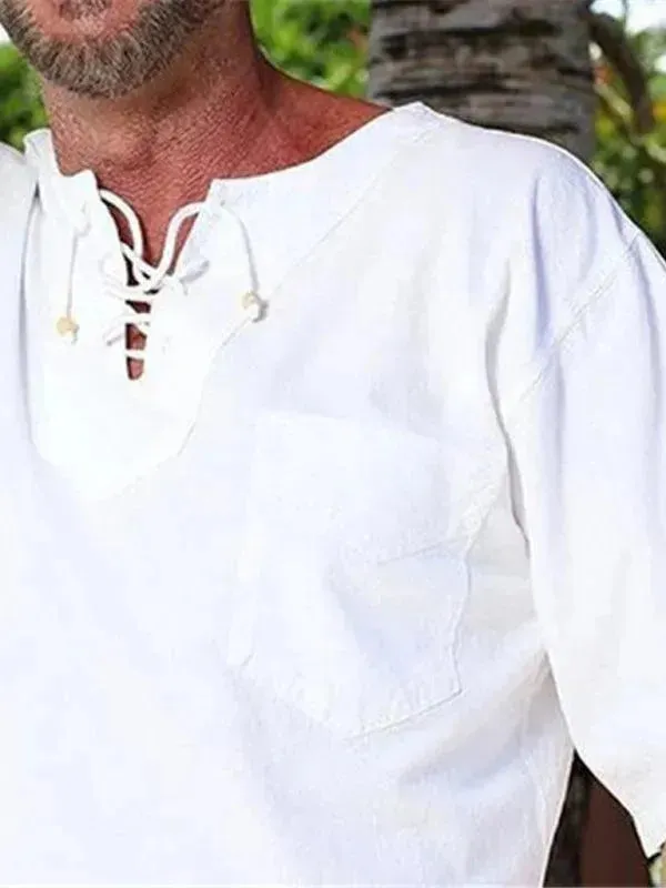 Men Relaxed Cotton V-Neck Shorts Set