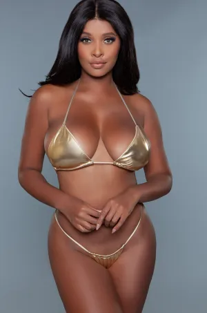 Metallic Swimsuit Triangle Bikini Set