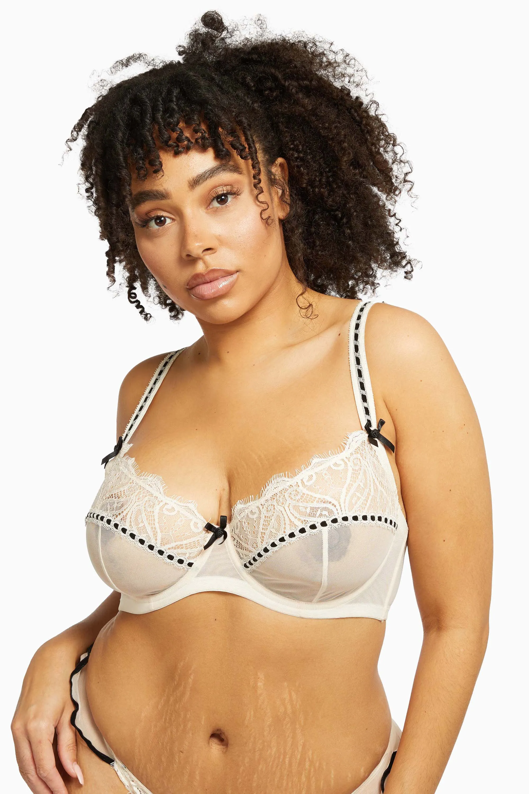 Monica Ribbon Slot Lace Bra Core Peach