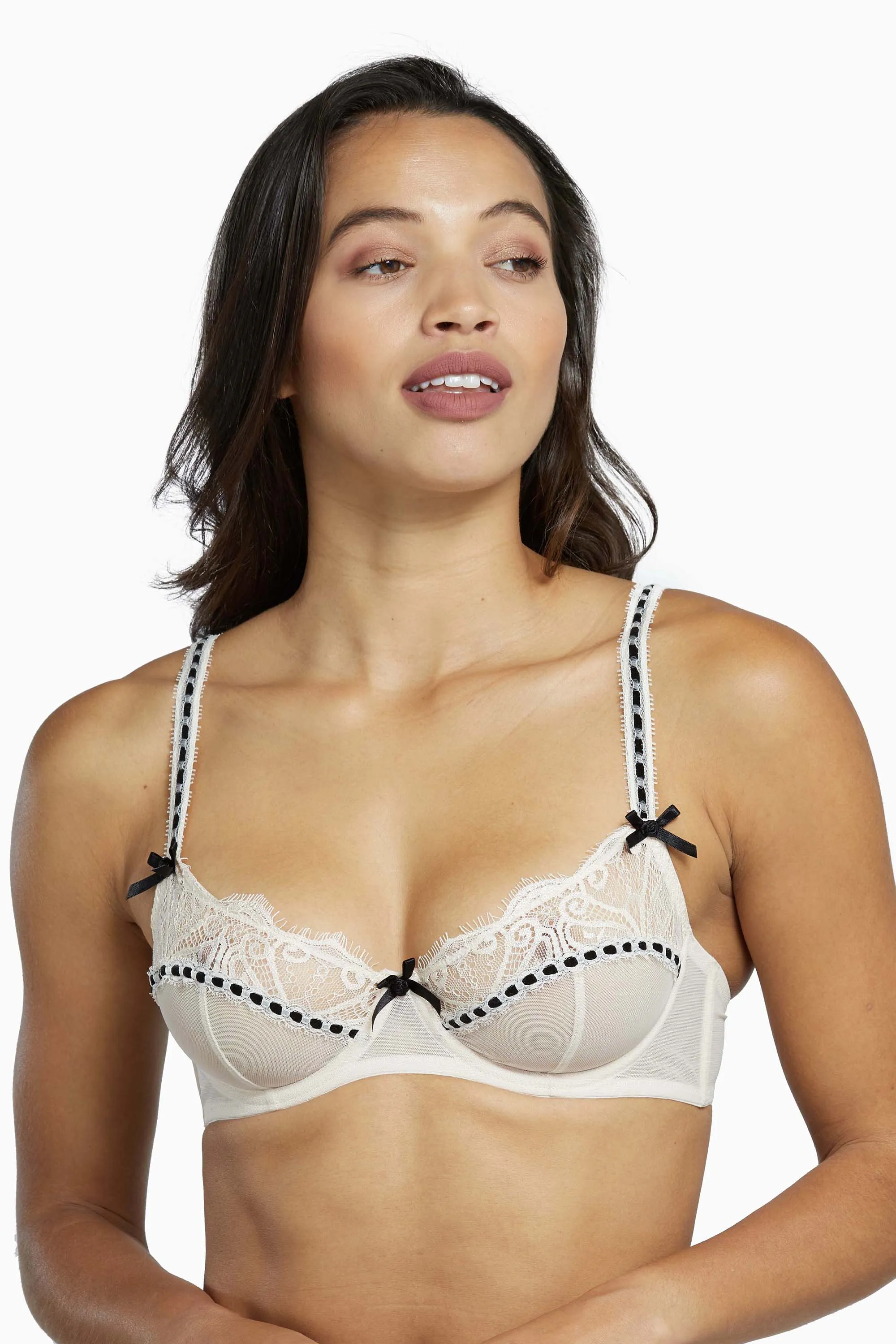 Monica Ribbon Slot Lace Bra Core Peach