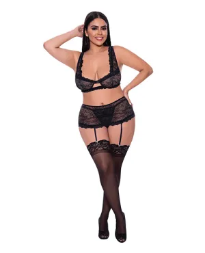 Ooh La Lace Bralette. Garter Skirt & G-String Black QN