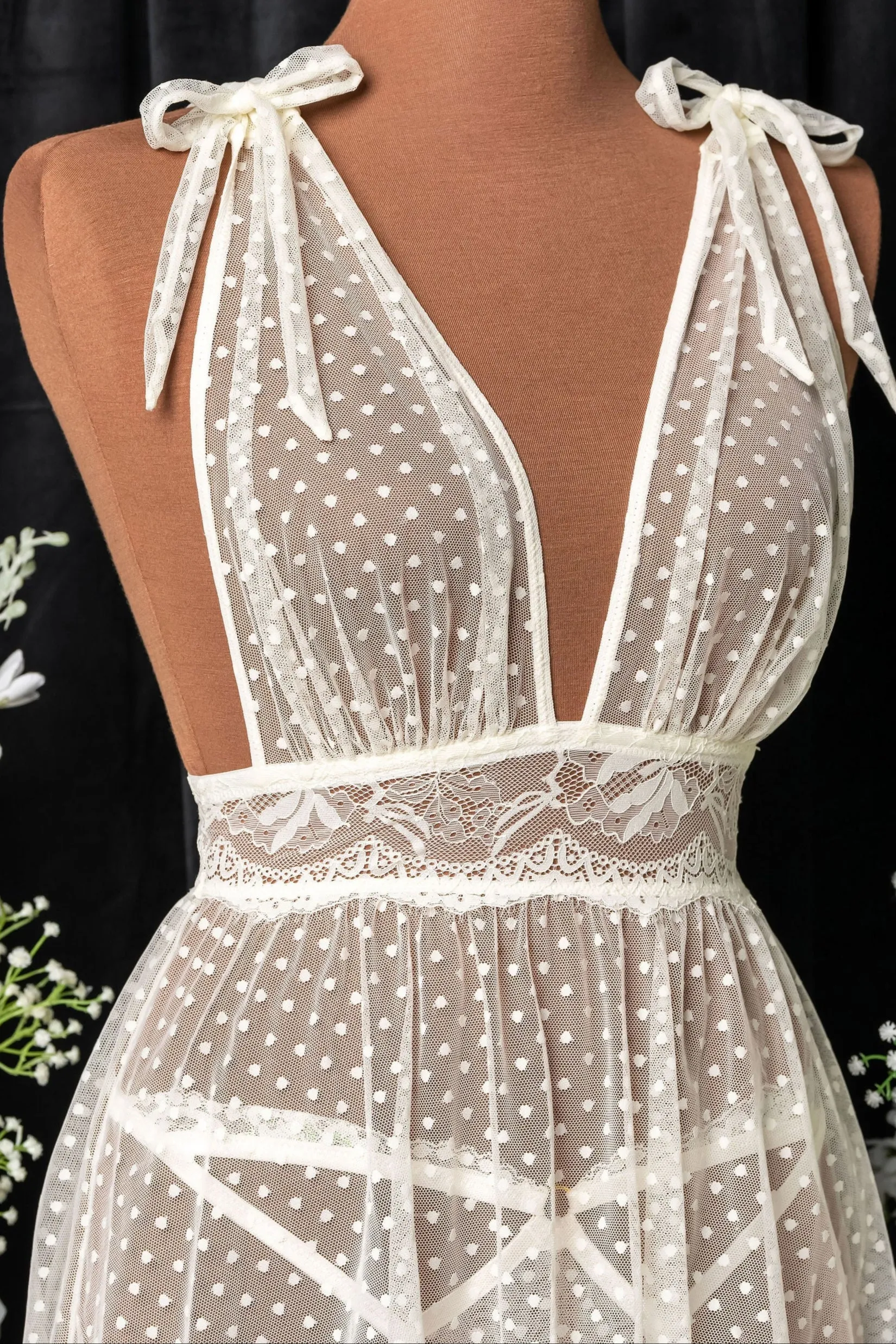 Polka Dot Mesh Babydoll - Pearl