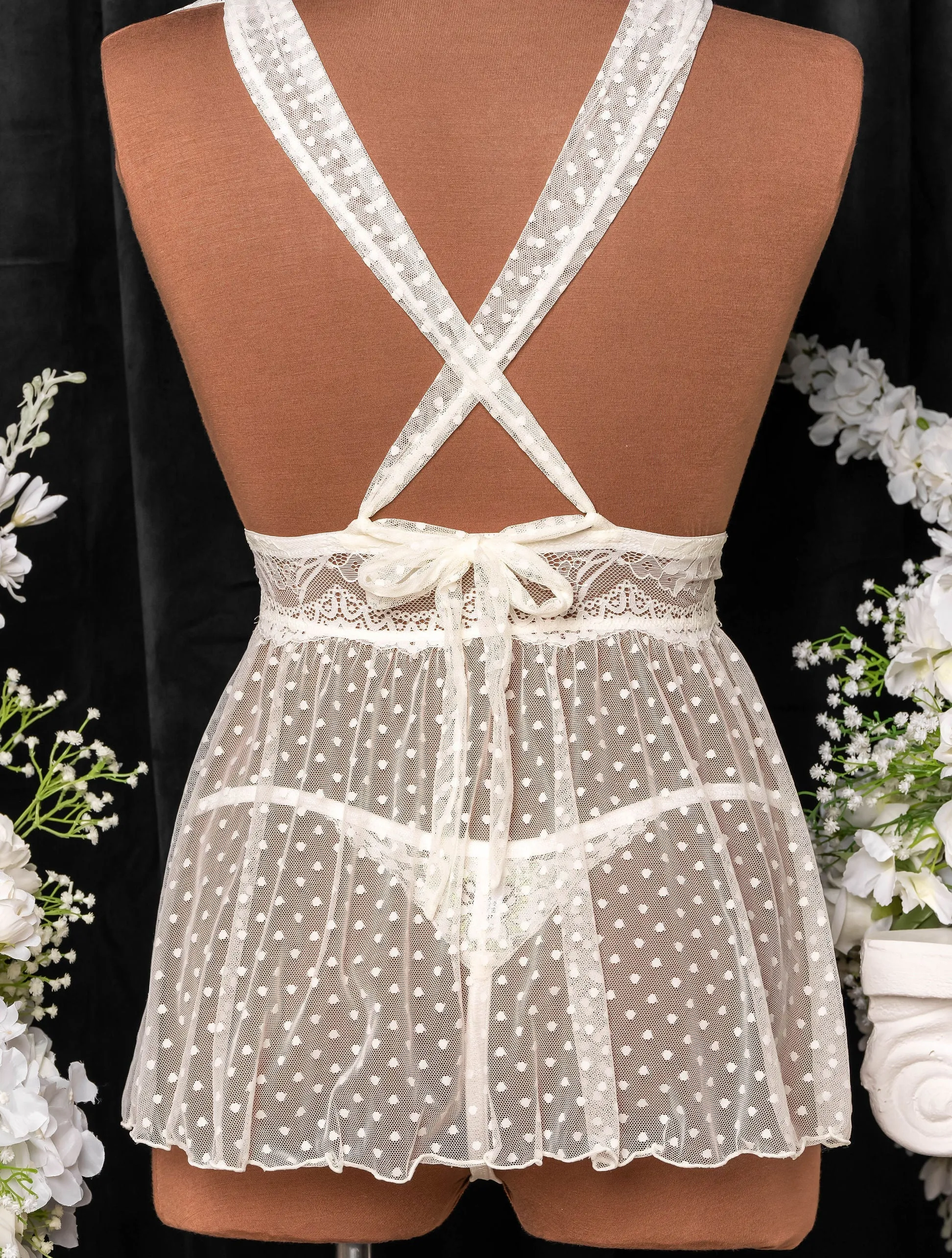 Polka Dot Mesh Babydoll - Pearl