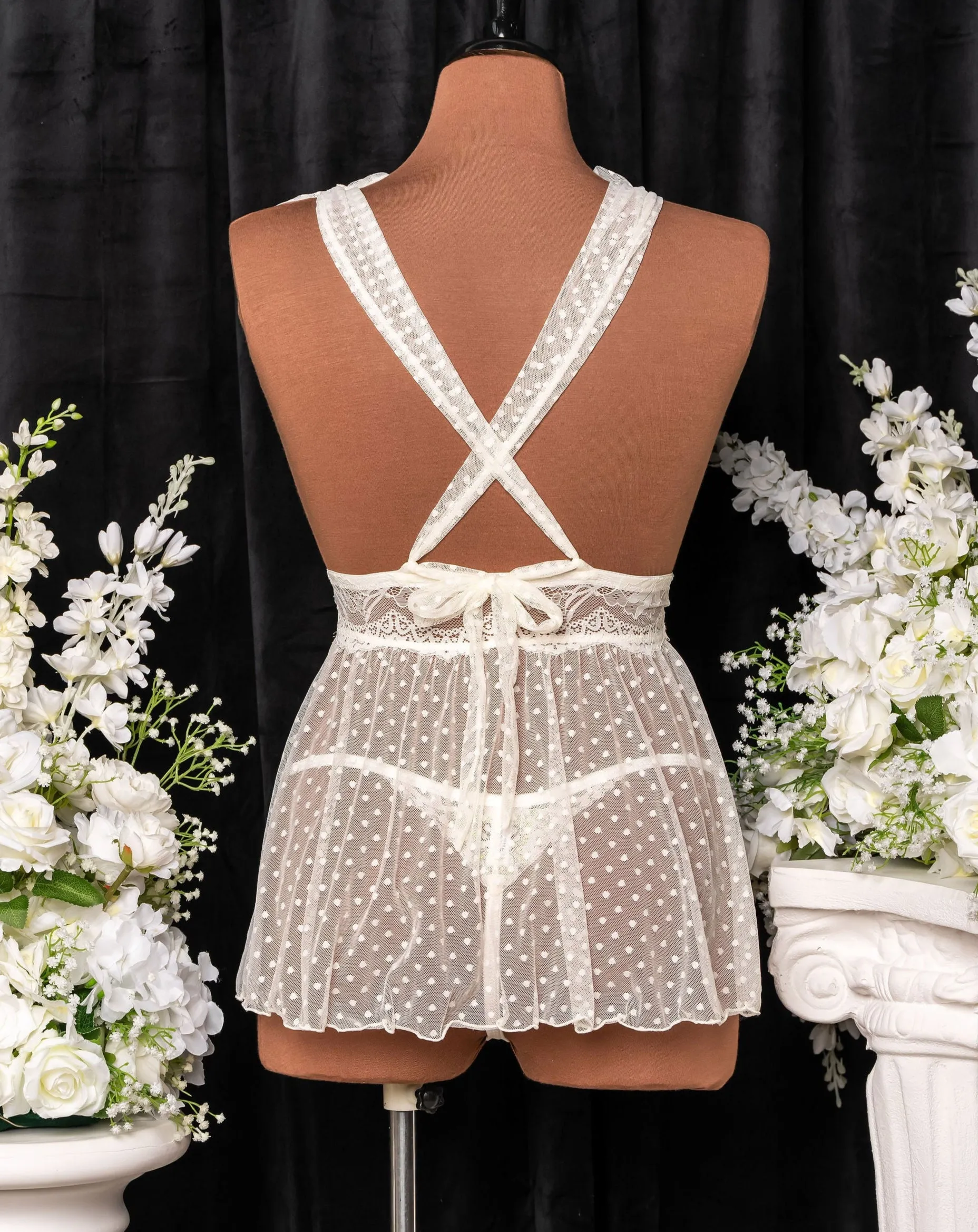 Polka Dot Mesh Babydoll - Pearl