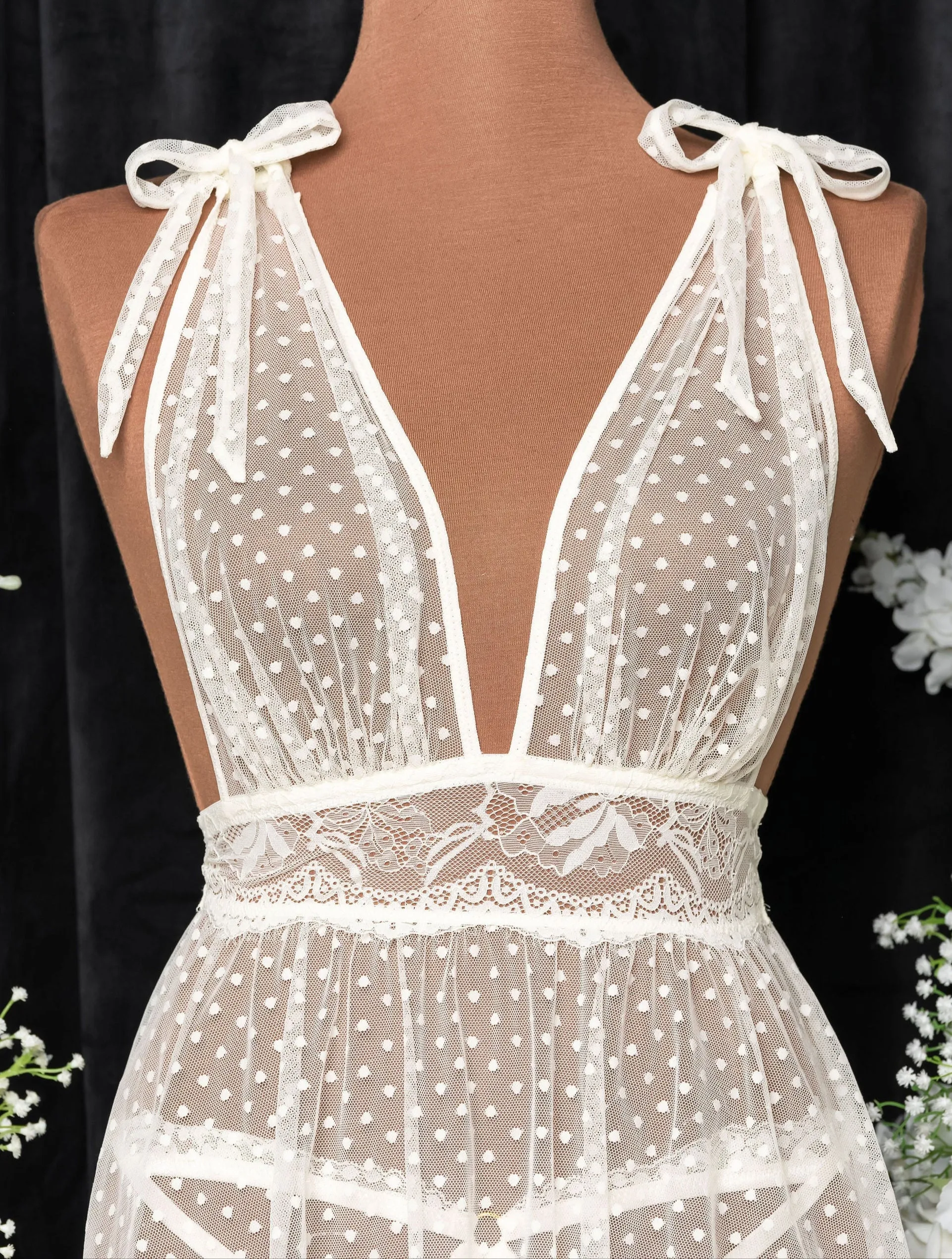 Polka Dot Mesh Babydoll - Pearl