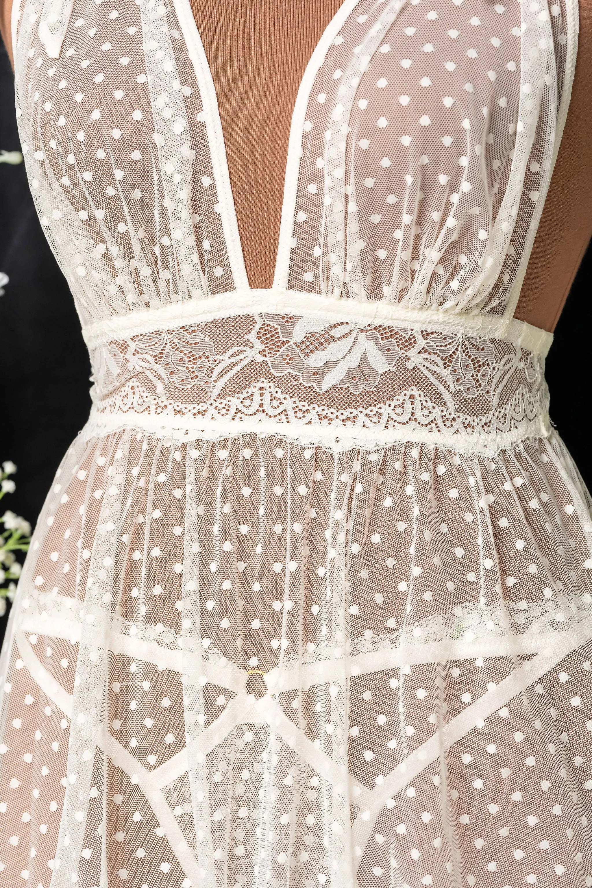 Polka Dot Mesh Babydoll - Pearl
