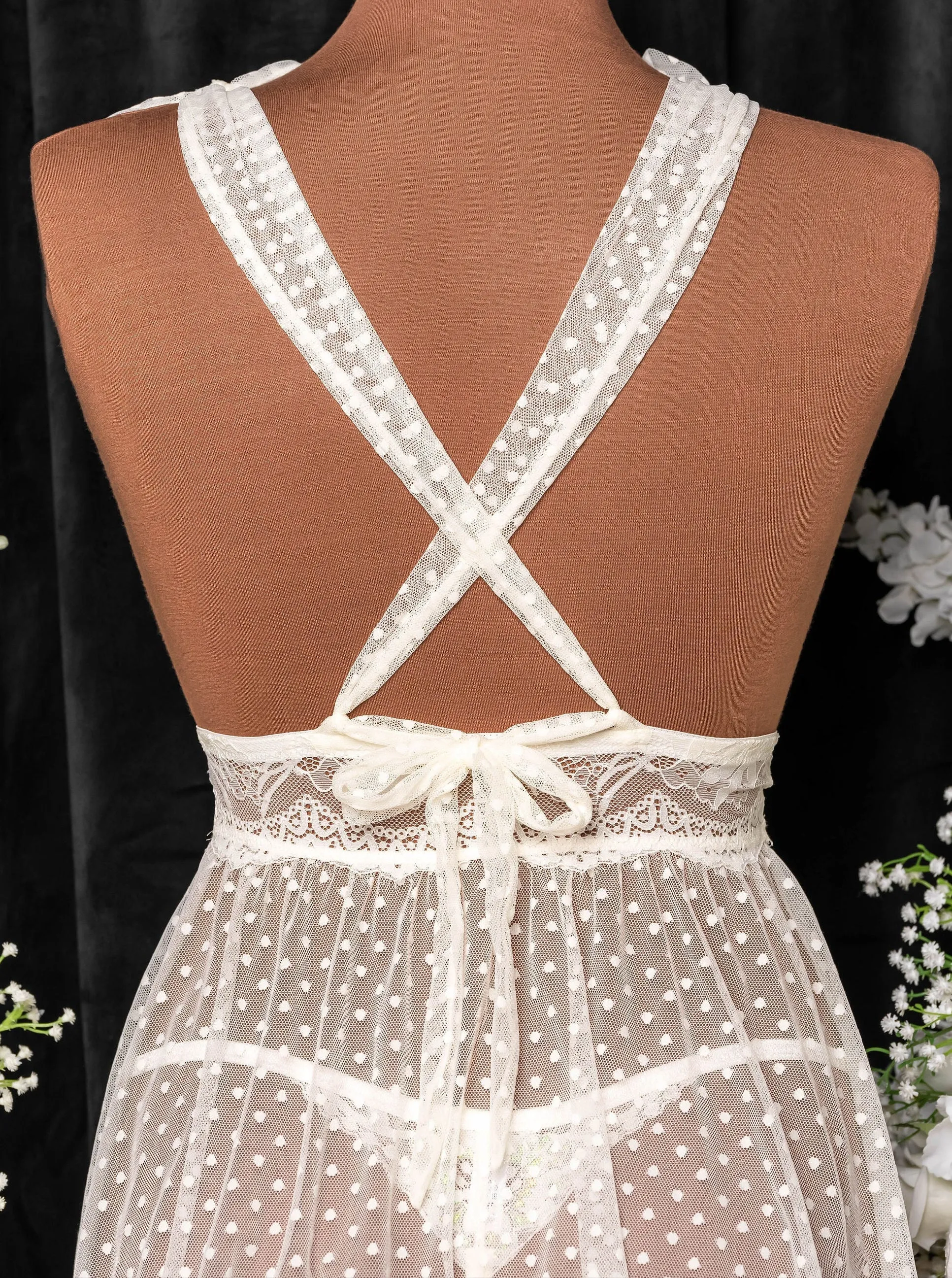 Polka Dot Mesh Babydoll - Pearl