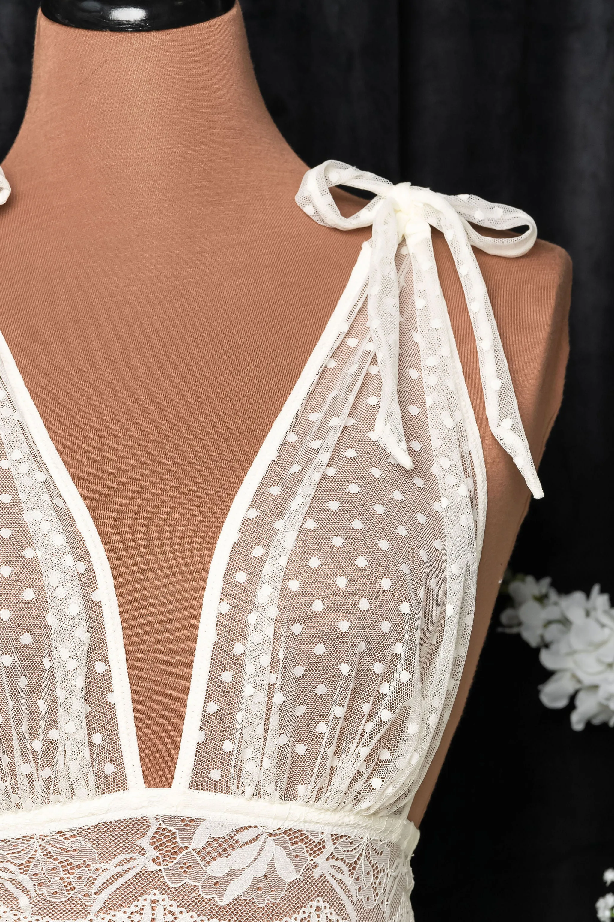 Polka Dot Mesh Babydoll - Pearl