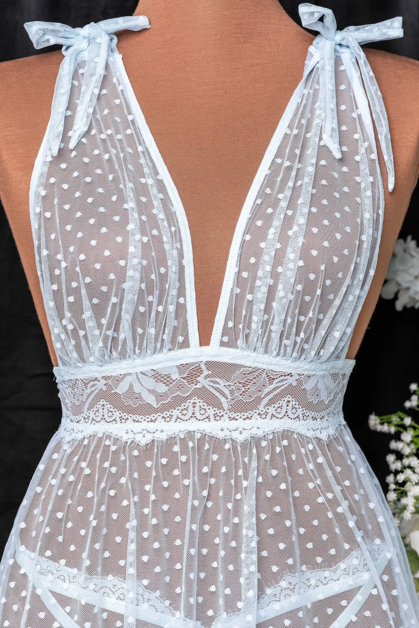 Polka Dot Mesh Babydoll - Something Blue