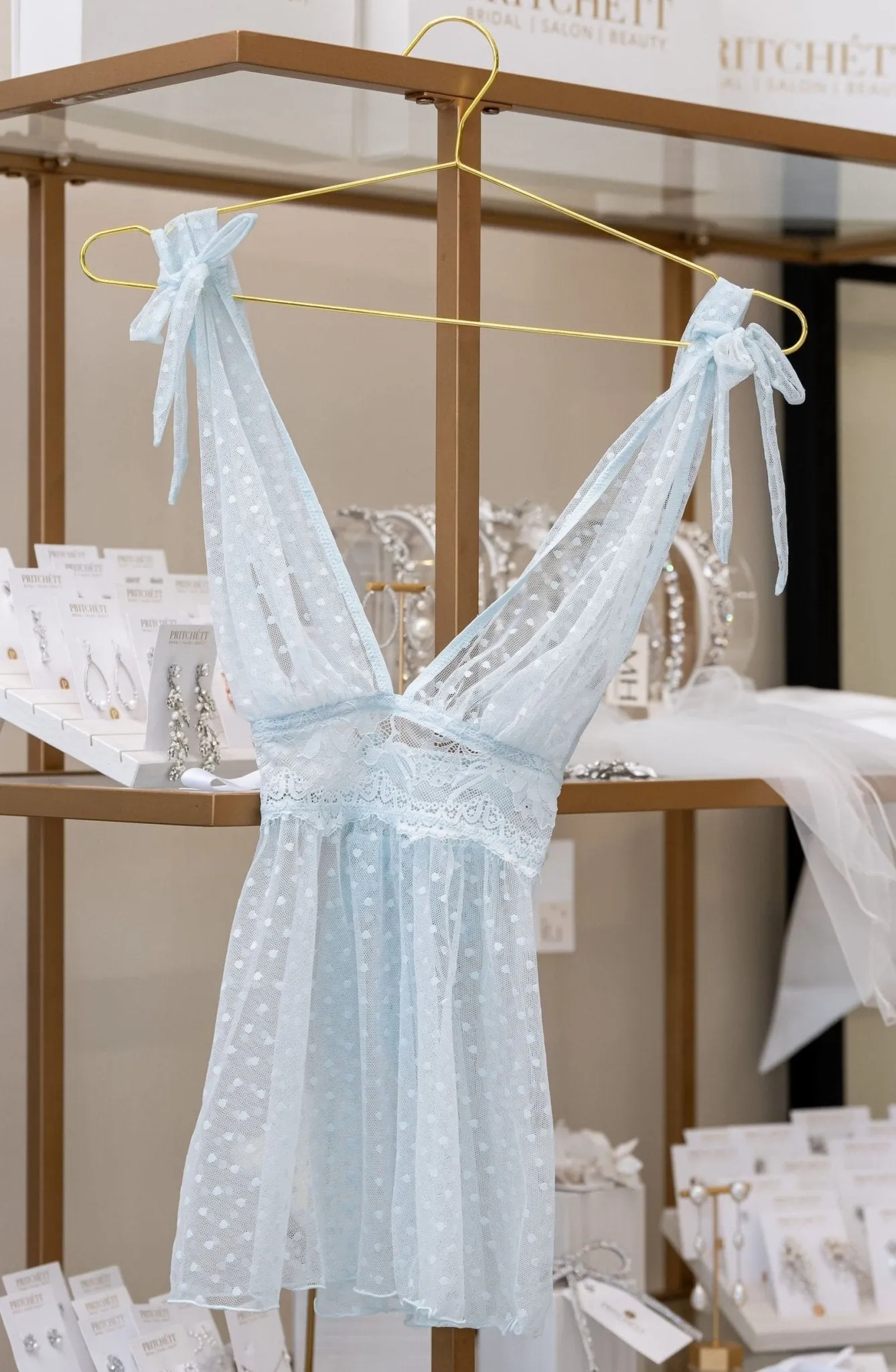 Polka Dot Mesh Babydoll - Something Blue