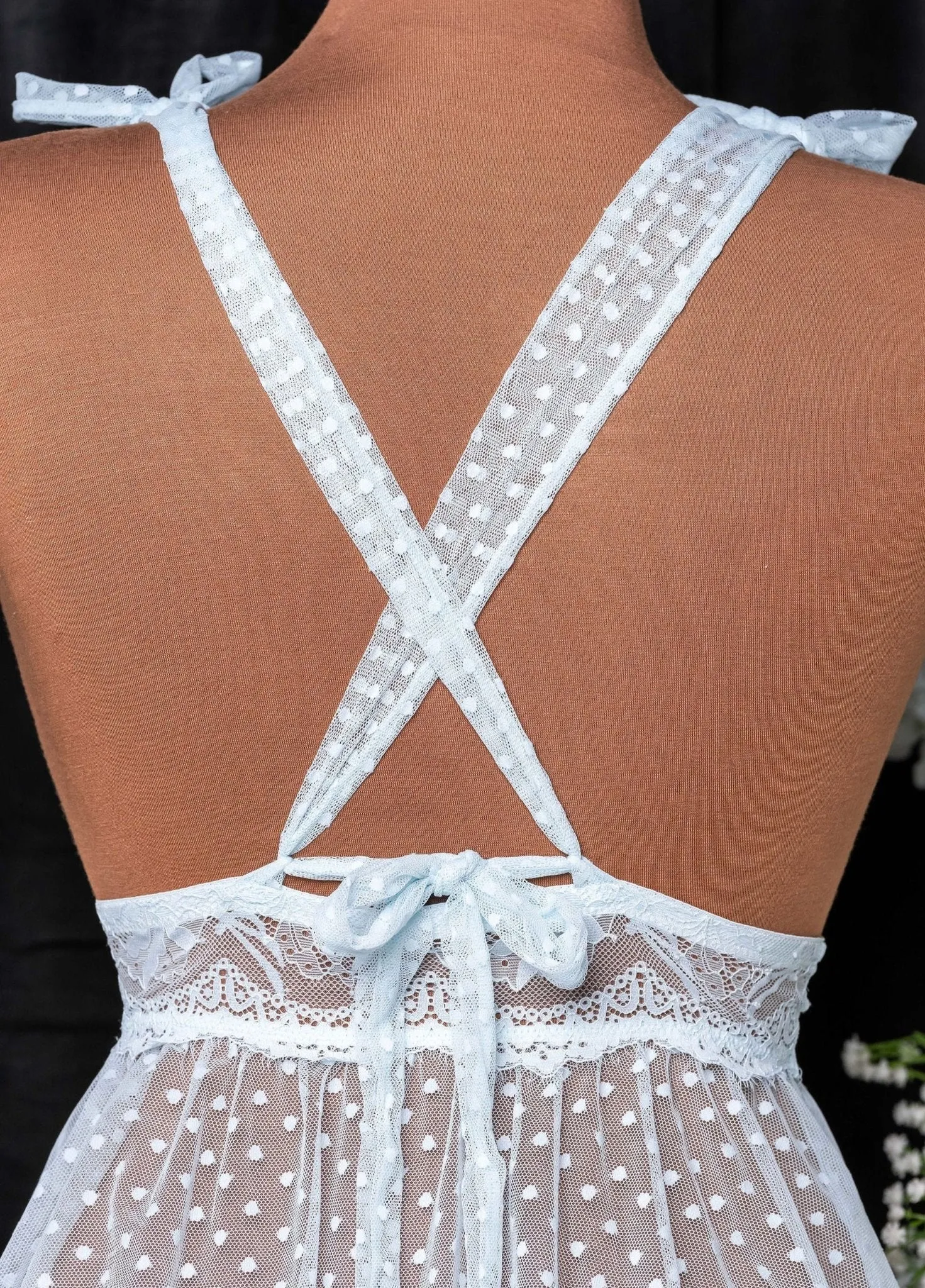 Polka Dot Mesh Babydoll - Something Blue