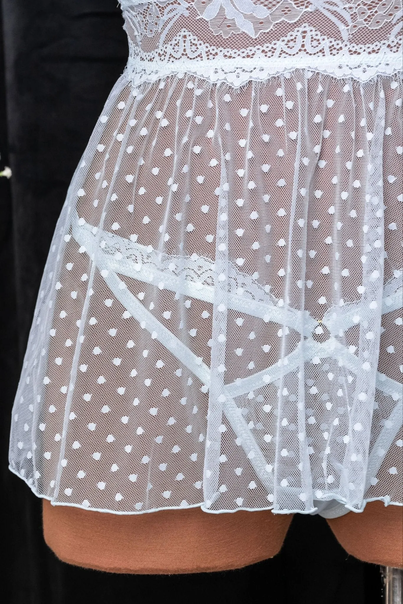 Polka Dot Mesh Babydoll - Something Blue